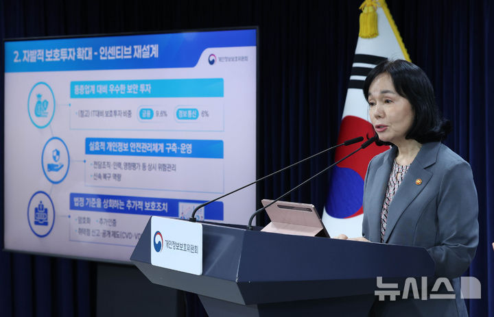 [서울=뉴시스] 조수정 기자 = 송경희 개인정보보호위원장이 12일 오후 서울 종로구 정부서울청사에서 예방중심 개인정보 관리체계 전환계획을 발표하고 있다. 2026.05.12. chocrystal@newsis.com