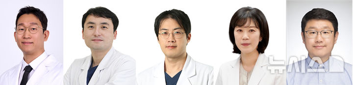 [서울=뉴시스] 왼쪽부터 강성현·조재우 고려대학교 구로병원 정형외과 교수, 최낙준 응급중환자외상외과 교수, 남가은 가정의학과 교수, 한경도 숭실대학교 교수. (사진= 고려대학교 구로병원 제공)