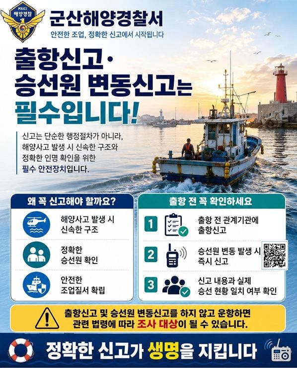 출항·승선원 미신고 운항…군산해경, 1.62t 어선 적발