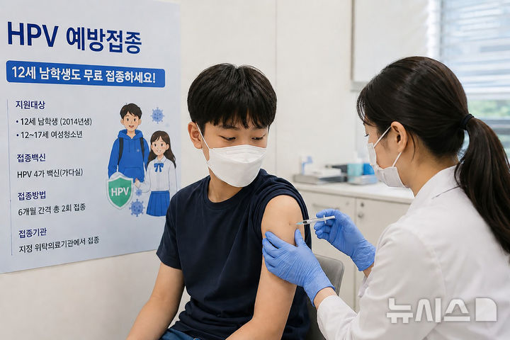 [성남=뉴시스] 12세 남학생도 사람유두종바이러스(HPV_를 무료로 접종받는다. 사진은 인공지능(AI) 생성이미지 (사진=성남시 제공) 2026.05.13. photo@newsis.com