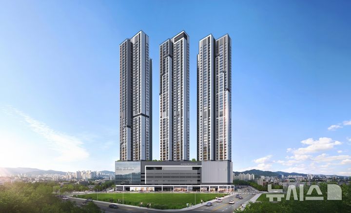 [서울=뉴시스] 남선알미늄 건설사업부문이 조성하는 '아산 경남아너스빌 랜드마크49' 조감도.(사진=SM그룹 제공)
