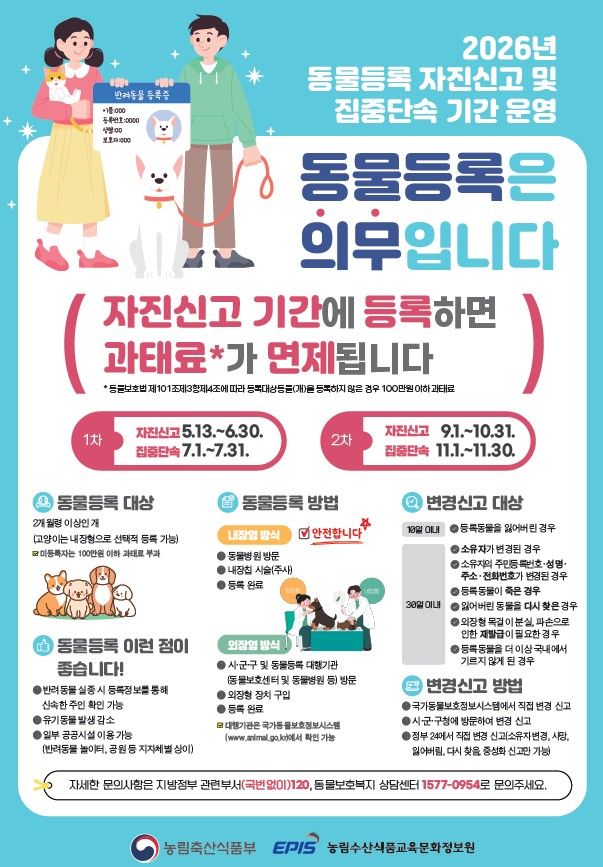 증평군 "미등록 반려견 내달까지 자진신고, 7월 단속"