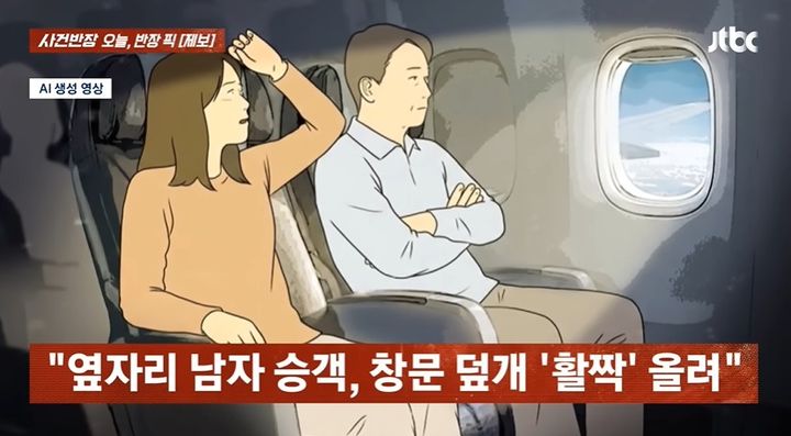 [서울=뉴시스] 기내 소등 후 창문 덮개 개방을 놓고 다른 승객과 언쟁을 벌였다는 사연이 올라왔다. (사진=JTBC 사건반장 캡처) *재판매 및 DB 금지
