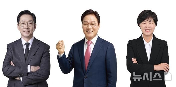 [창원=뉴시스]6·3 경남도지사선거 여야 후보들. 왼쪽부터 더불어민주당 김경수, 국민의힘 박완수, 진보당 전희영 후보.(사진=각 후보 제공)2026.05.15. photo@newsis.com