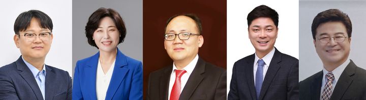 (왼쪽부터) 청주시의원 라 선거구 민주당 박승찬·임은성, 국민의힘 김재년 후보, 카 선거구 민주당 배성철, 국민의힘 정영석 후보. (사진=중앙선거관리위원회 제공) *재판매 및 DB 금지