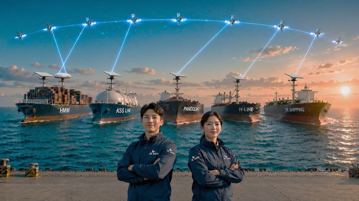 [서울=뉴시스]SK텔링크가 HMM, 팬오션, 에이치라인해운, SK해운, KSS해운 등 국내 대표 선사들과 스타링크 서비스 공급 계약을 체결했다. (사진=SK텔링크 제공) *재판매 및 DB 금지