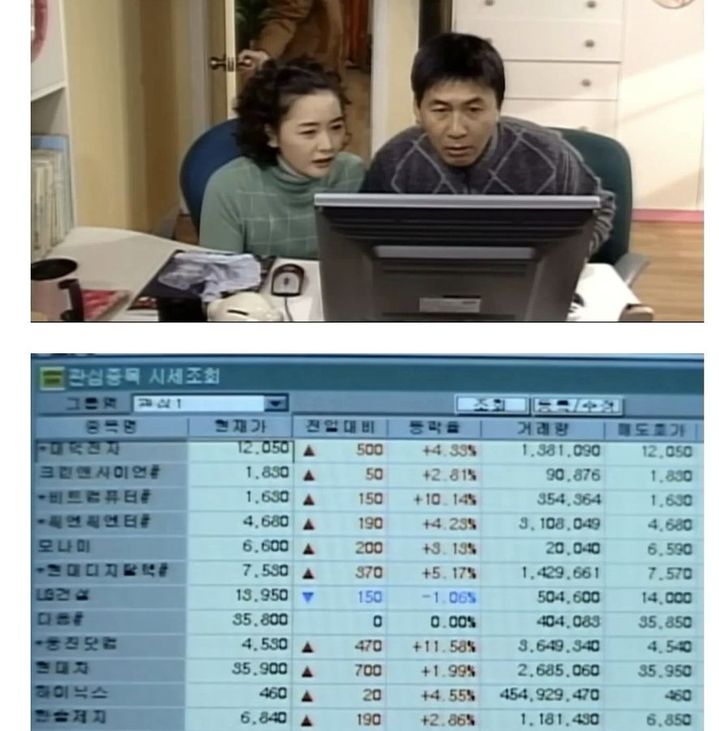 [서울=뉴시스] 23년 전 시트콤 속 ‘하이닉스 460원’ 장면이 재조명되며 온라인에서 화제를 모으고 있다. (사진='block_atom' X 계정 캡처)