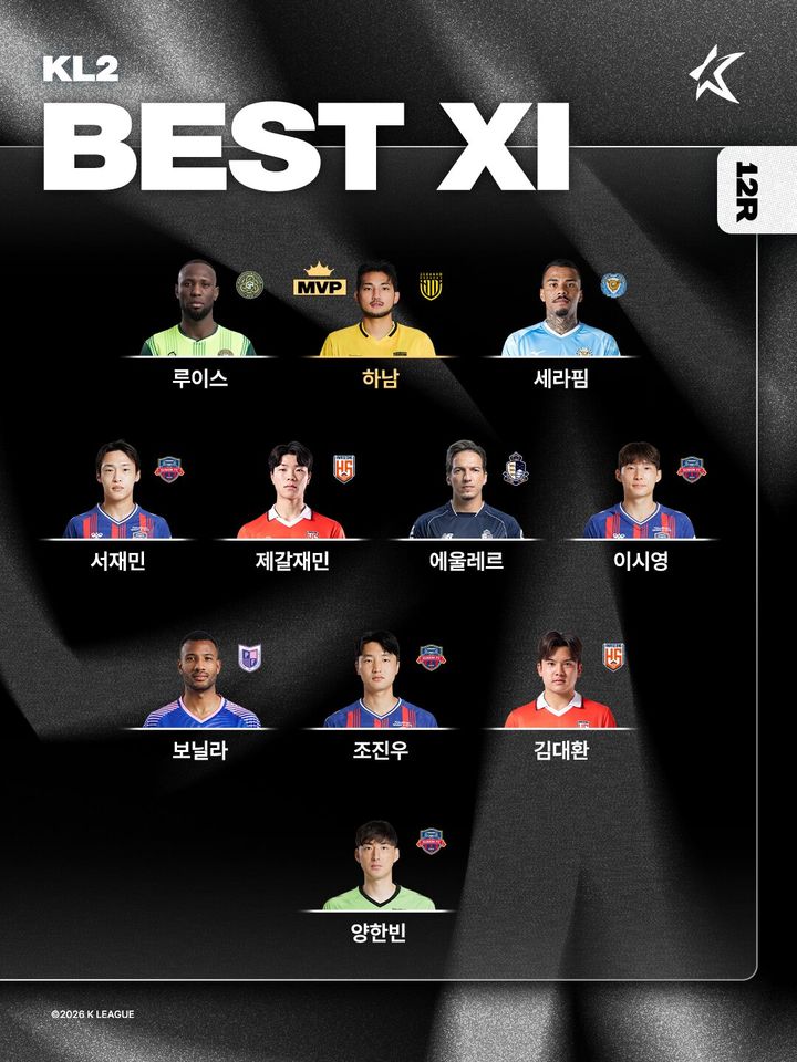 [서울=뉴시스] 프로축구 K리그2 2026시즌 12라운드 베스트 일레븐 이미지. (사진=한국프로축구연맹 제공) 2026.05.19. photo@newsis.com *재판매 및 DB 금지