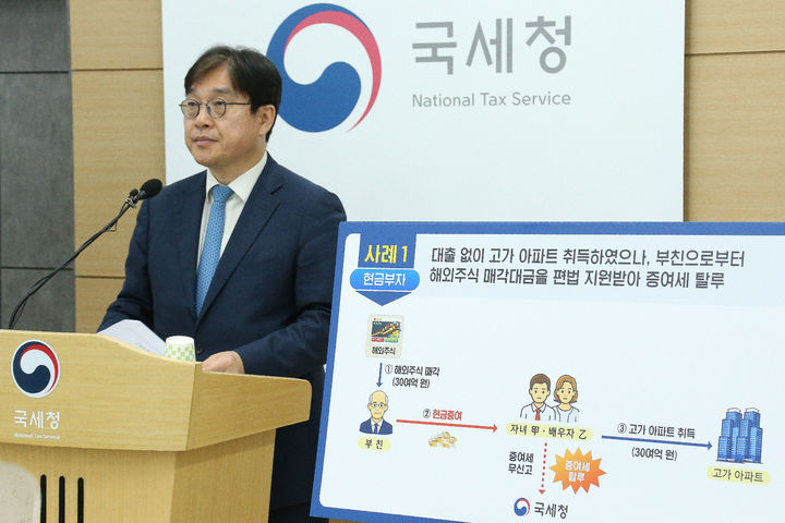 [세종=뉴시스] 오상훈 국세청 자산과세국장이 19일 세종시 정부세종청사 국세청에서 부동산 탈세혐의 사례에 대해 브리핑하고 있다. (사진 = 국세청 제공) 2026.05.19. *재판매 및 DB 금지