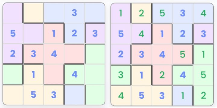 [서울=뉴시스] 서강대 수학과 김종락 교수팀이 개발한 '5×5' 스도쿠 게임 문제 예시(왼쪽)와 답안(오른쪽). (사진=서강대 제공) 2026.05.20. photo@newsis.com *재판매 및 DB 금지