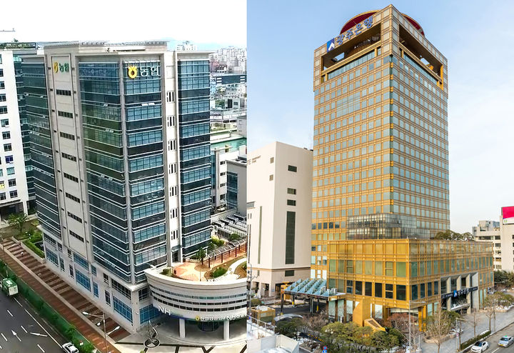 [광주·무안=뉴시스] 광주광역시 동구에 소대한 광주은행 본점과 전남 무안군 남악리에 소재한 NH농협은행 전남본부 전경. (사진=뉴시스DB 편집) photo@newsis.com *재판매 및 DB 금지
