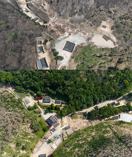 [의성=뉴시스] 고운사. 2025년 3월 31일 산불 직후(위), 산불발생 1년 후인 5월 17일(아래). (사진=안동환경운동연합 제공) 2026.05.22. photo@newsis.com&nbsp; *재판매 및 DB 금지
