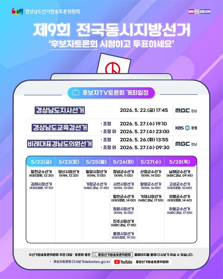 "경남 6·3 후보자 토론회, 22~28일 지역별 개최"