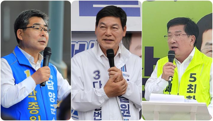 전남 담양군수 후보들. 왼쪽부터 더불어민주당 박종원, 조국혁신당 정철원, 무소속 최화삼 후보. (사진=각 캠프 제공) *재판매 및 DB 금지
