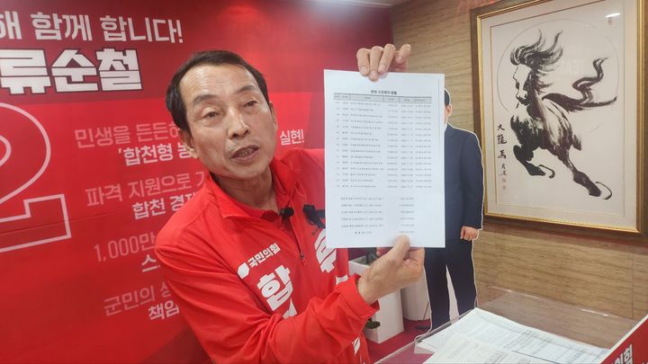 [합천=뉴시스] 서희원 기자 = 경남 합천군수 선거에 출마한 국민의힘 류순철 후보는 24일 오후 선거사무소에서 긴급 기자회견을 열었다. 2026.05.24. shw1881@newsis.com *재판매 및 DB 금지
