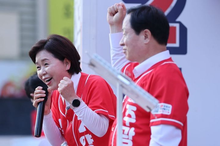 [수원=뉴시스] 양향자 국민의힘 경기도지사 후보가 24일 남양주시에서 합동 유세를 하고 있다. (사진=양 후보 캠프 제공) 2026.05.24. photo@newsis.com *재판매 및 DB 금지