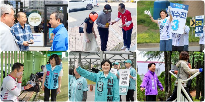 선거운동하는 광주 광산을 보궐선거 후보자들. (사진=각 후보 캠프 제공·SNS 갈무리) *재판매 및 DB 금지