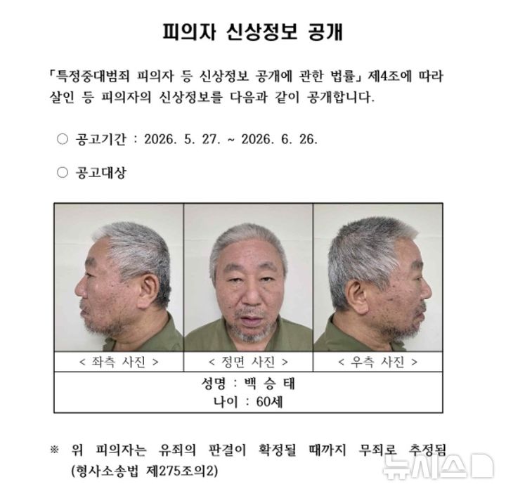 [청주=뉴시스] 살인 혐의로 구속된 백승태 신상정보.