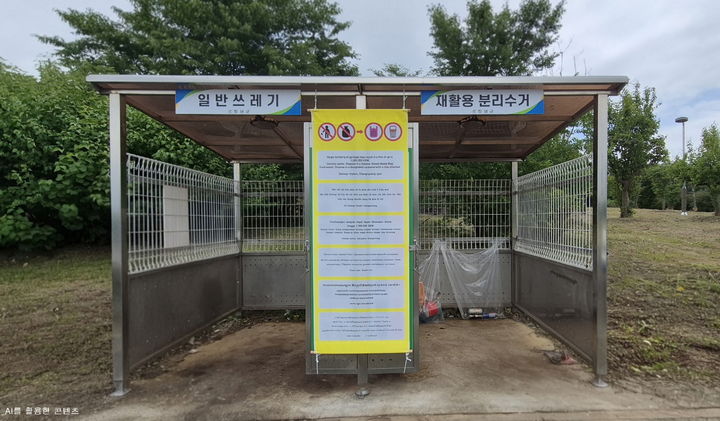 [창녕=뉴시스] 외국인 근로자들의 올바른 쓰레기 배출을 위해 6개 국어로 안내된 현수막이 설치되어 있다. (사진= 창녕군 제공) 2026.05.27. photo@newsis.com *재판매 및 DB 금지