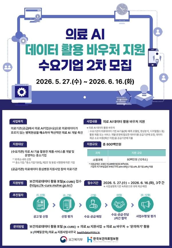 [세종=뉴시스]의료 AI 데이터 활용 바우처 지원사업 추가 모집공고. (사진=보건복지부 제공) 2026.05.27. photo@newsis.com *재판매 및 DB 금지