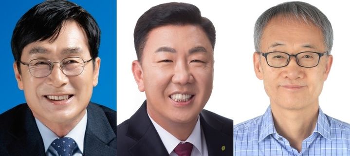 (왼쪽부터) 더불어민주당 이장섭 청주시장 후보, 국민의힘 이범석 후보, 무소속 한현구 후보. *재판매 및 DB 금지