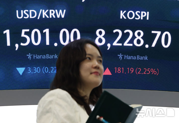 [서울=뉴시스] 김명년 기자 = 27일 오후 서울 중구 하나은행 딜링룸에서 딜러들이 업무를 보고 있다. 코스피는 전 거래일(8047.51)보다 181.19포인트(2.25%) 오른 8228.70에 장을 마쳤다. 코스닥 지수는 전 거래일(1172.52)보다 39.39포인트(3.36%) 내린 1133.13에 거래를 종료했다. 서울 외환시장에서 원·달러 환율은 전 거래일(1504.3원)보다 3.1원 내린 1501.2원에 주간 거래를 마감했다. 2026.05.27. kmn@newsis.com
