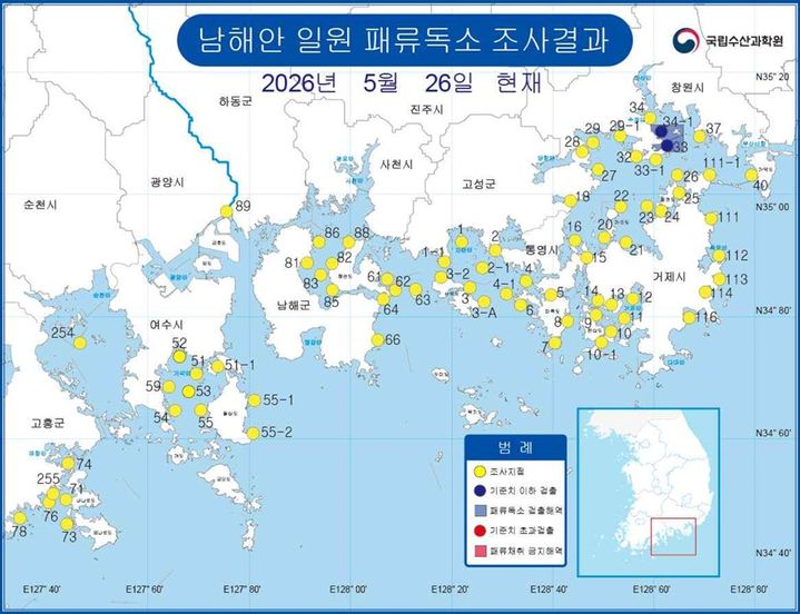 국립수산과학원, 남해안 일원 패류독소 조사 결과.(자료=경남도 제공) 2026.05.28. *재판매 및 DB 금지