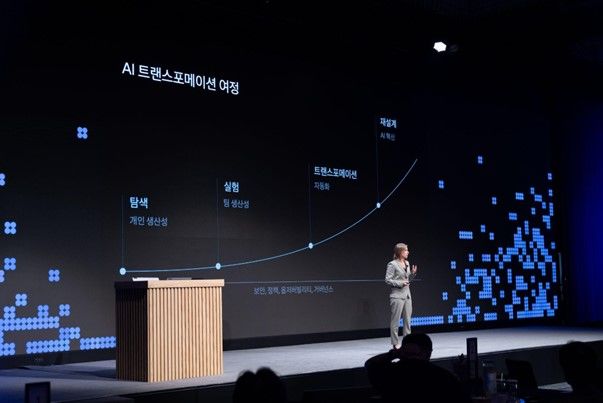 [서울=뉴시스] 오픈AI는 지난 27일 서울에서 '이그젝 서밋'을 열었다고 29일 밝혔다. 애슐리 크레이머 오픈AI 엔터프라이즈 부문 부사장이 발표하는 모습. 2026.05.29. (사진=오픈AI 제공) *재판매 및 DB 금지