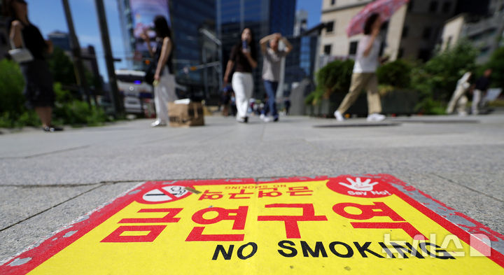 [서울=뉴시스] 홍효식 기자 = 세계 금연의 날인 31일 서울 중구 명동 거리에 금연구역을 알리는 문구가 부착돼 있다. 2026.05.31. yesphoto@newsis.com