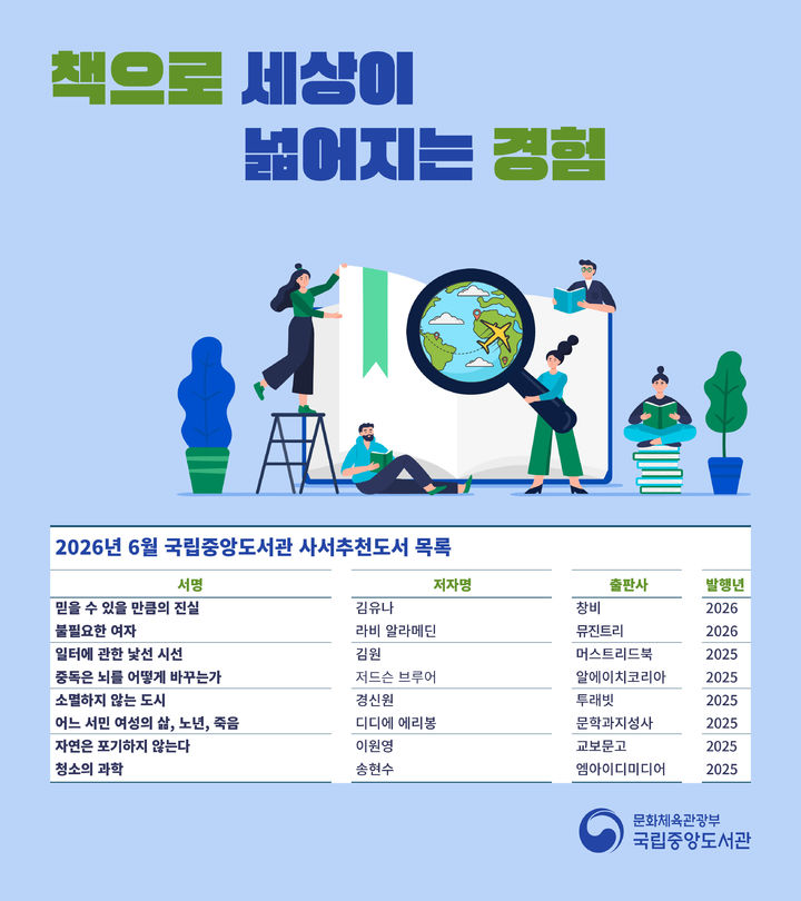 [서울=뉴시스] 6월 사서추천도서 (사진=국립중앙도서관 제공) 2026.06.01. photo@newsis.com *재판매 및 DB 금지