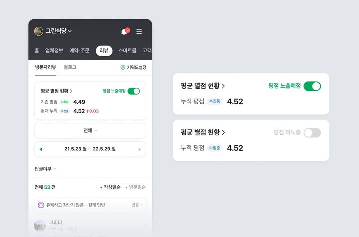 [서울=뉴시스] 네이버는 다음 달 9일부터 플레이스 리뷰에 누적된 평균 별점과 사용자별 개별 별점을 공개한다고 1일 밝혔다. 2026.06.01. (사진=네이버 제공) *재판매 및 DB 금지