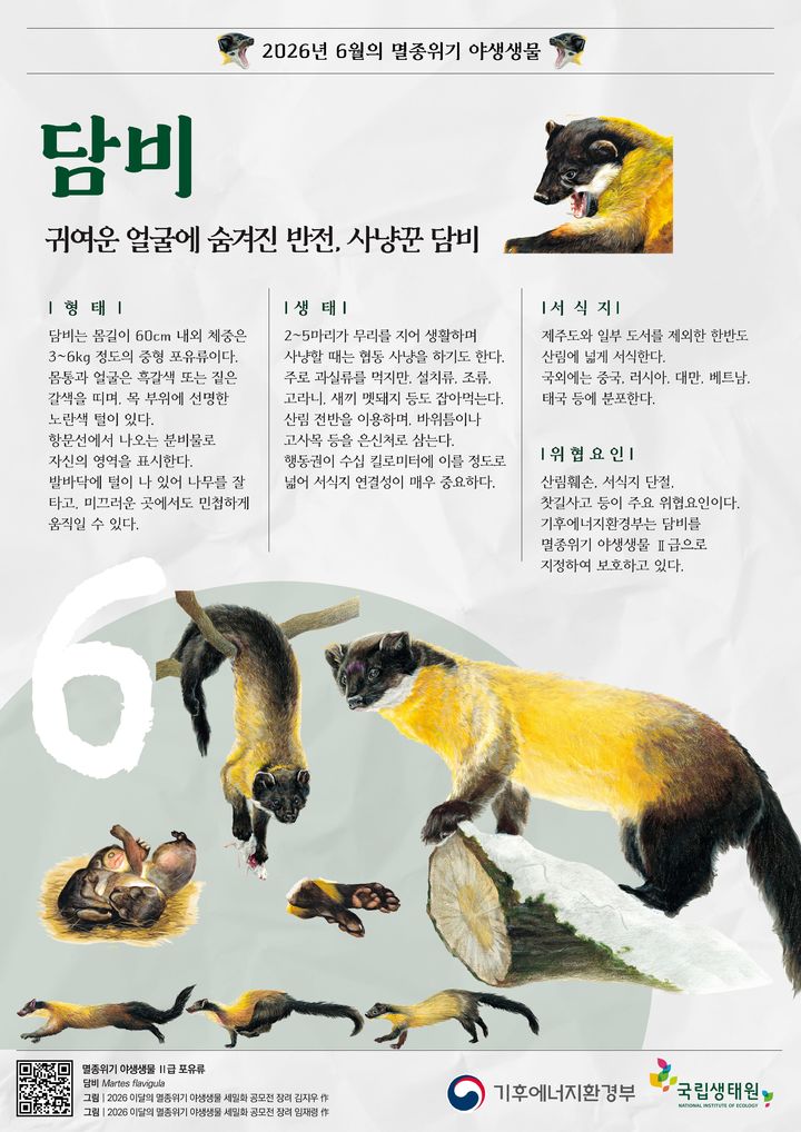 [세종=뉴시스] 6월의 멸종위기 야생생물 포스터. (사진=기후에너지환경부 제공) 2026.06.02. photo@newsis.com *재판매 및 DB 금지