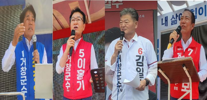 [거창=뉴시스] 서희원 기자= 1일 경남 거창읍 대우약국 앞에서 마지막 5일장을 맞아 거창군수 여야·무소속 후보가 막판 총력 유세를 했다. 2026.06.01. shw1881@newsis.com *재판매 및 DB 금지