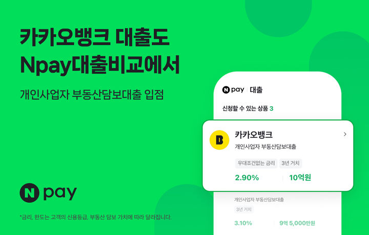 [서울=뉴시스] 네이버페이, 카카오뱅크와 개인사업자 대출 협력 강화 이미지. (사진=네이버페이 제공) 2026.06.02. photo@newsis.com *재판매 및 DB 금지