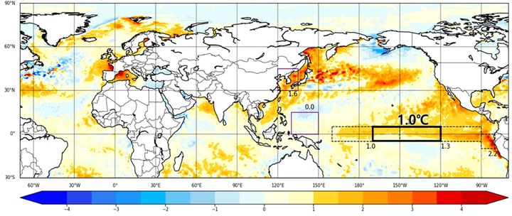 [서울=뉴시스]미국국립해양기상청(NOAA)이 작성한 5월24일부터 30일까지의 전지구 해수면온도 편차 분포. 유엔은 몇 주 안에 새로운 엘니뇨 기상 현상이 시작돼 이미 기후변화로 압박받고 있는 지구의 온도를 더욱 상승시킬 수 있다고 경고했다고 BBC가 2일 보도했다. (자료=기상청 제공) 2026.06.02. *재판매 및 DB 금지