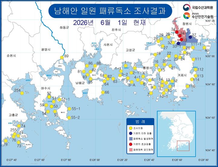 [부산=뉴시스] 남해안 일원·동해남부 연안 패류독소 조사결과. (사진=국립수산과학원 제공) 2026.06.02. photo@newsis.com *재판매 및 DB 금지