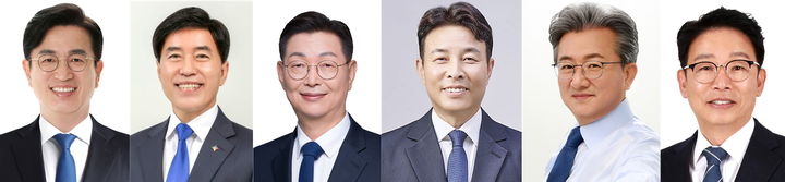 [대전=뉴시스] 왼쪽부터 더불어민주당 허태정 대전시장, 황인호 동구청장, 김제선 중구청장, 전문학 서구청장, 정용래 유성구청장, 김찬술 대덕구청장 당선인. (사진= 중앙선관위 제공) 2026.06.03. *재판매 및 DB 금지