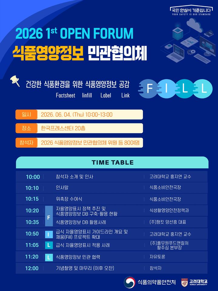 [서울=뉴시스] 식품의약품안전처는 '제4기 식품영양정보 민관협의체'를 출범하고, 올해 첫 오픈 포럼을 서울 중구 한국프레스센터에서 개최한다고 4일 밝혔다. (사진=식약처 제공) 2026.06.04. photo@newsis.com *재판매 및 DB 금지