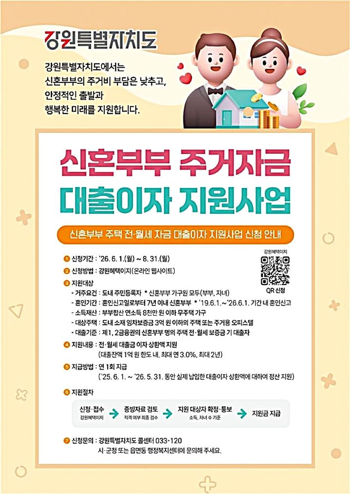 [횡성=뉴시스] 신혼부부 대출이자 지원 안내문. (사진=횡성군 제공) 2026.06.04. photo@newsis.com *재판매 및 DB 금지