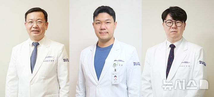 [서울=뉴시스] 왼쪽부터 이정훈 분당차여성병원 부인암센터 교수, 조성준 외과 교수, 성민제 소화기내과 교수. (사진= 분당차여성병원 제공)
