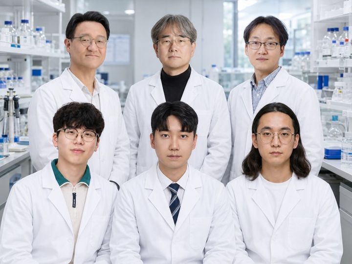 [대전=뉴시스] KAIST 이광록 교수팀이 국내 공동연구를 통해 DNA 복구 효소(APE1)가 손상 부위를 초고속 탐색하는 분자 메커니즘을 세계 처음으로 규명했다. 사진은 이번 연구를 진행한 (왼쪽상단부터)UNIST 생명과학과 이자일교수, KAIST 생명과학과 이광록 교수, 성균관대 물리학과 유제중 교수, (왼쪽하단부터)UNIST 김수빈 통합과정, KAIST 이동훈 박사, 성균관대 조경필 통합과정.(사진=KAIST 제공) *재판매 및 DB 금지