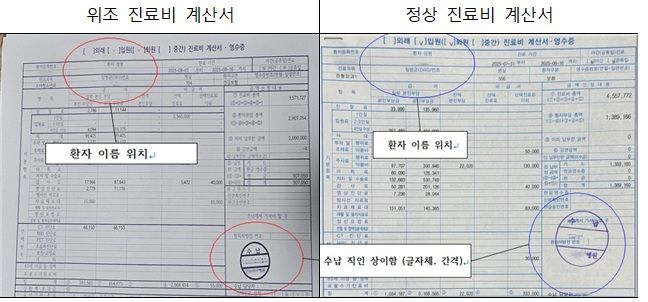 [서울=뉴시스] AI를 활용한 진단서·진료비 계산서 위변조 사례. (사진=금융위원회 제공) 2026.06.04. photo@newsis.com *재판매 및 DB 금지