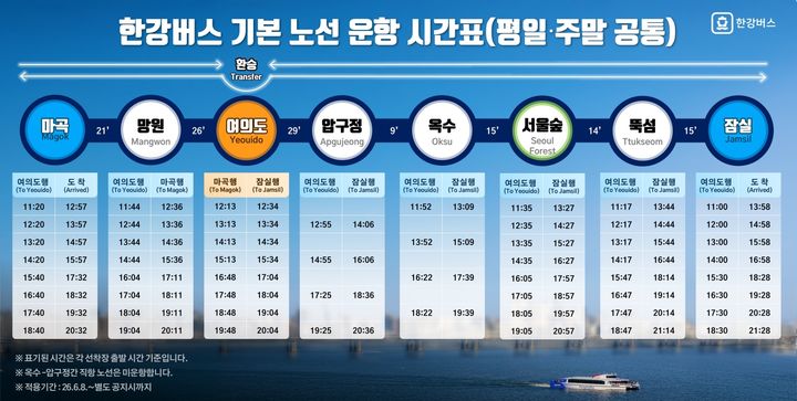 [서울=뉴시스] 한강버스 운항 시간표. (사진=서울시 제공) 2026.06.05. photo@newsis.com *재판매 및 DB 금지