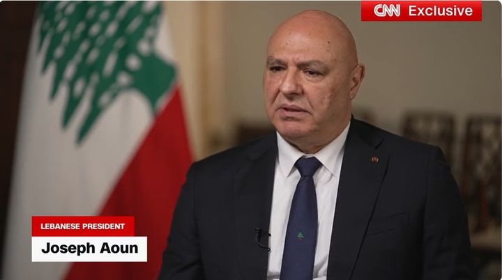 [서울=뉴시스] 조셉 아운 레바논 대통령이 5일 방영된 CNN 인터뷰를 하고 있다.(출처: CNN 화면 캡처) 2026..06.06. *재판매 및 DB 금지