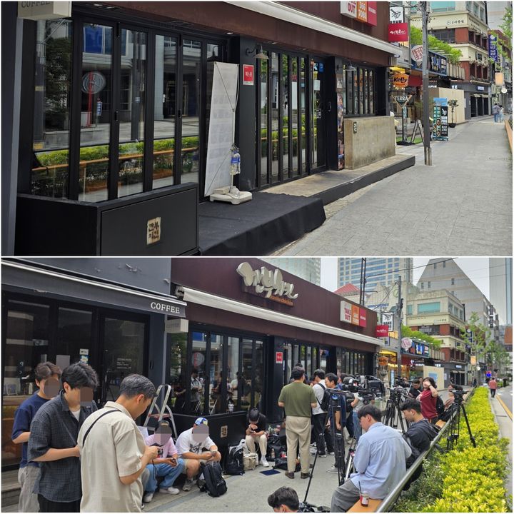 [서울=뉴시스] 박현준 기자 = 젠슨 황 엔비디아 최고경영자(CEO)와 최태원 SK그룹 회장의 깜짝 회동이 예정된 서울 강남구 삼성동 깐부치킨 모습. 위쪽은 오후 1시, 아래쪽은 오후 4시께 모습. 2026.06.07 photo@newsis.com *재판매 및 DB 금지