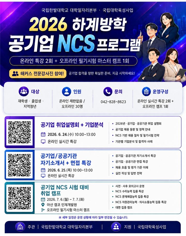 [대전=뉴시스] 국립한밭대학교 올해 '하계방학 공기업 NCS 프로그램' 포스터. (사진=국립한밭대 제공) 2026.06.08. photo@newsis.com *재판매 및 DB 금지