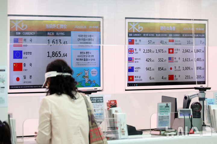 [인천공항=뉴시스] 고승민 기자 = 원·달러 환율이 서울 외환시장에서 달러당 1555.2원에 거래를 시작한 8일 인천국제공항 2터미널 은행 환전소 모니터에 달러 원화 구입가가 1600원대를 기록하고 있다. 2026.06.08. kkssmm99@newsis.com