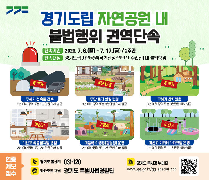 "집중 단속"…'남한산성·연인산·수리산' 무허가 건축물