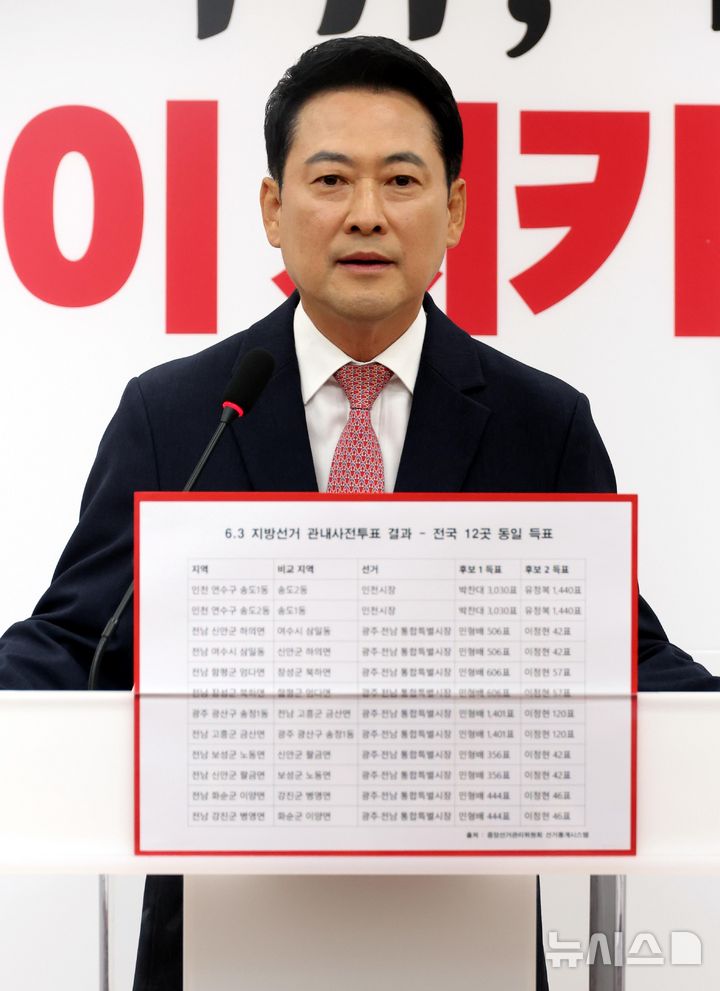 [서울=뉴시스] 조성봉 기자 = 장동혁 국민의힘 대표가 9일 오전 서울 여의도 국회에서 열린 투표용지 부족 사태 등 현안관련 기자회견에서 발언을 하고 있다. 2026.06.09. suncho21@newsis.com