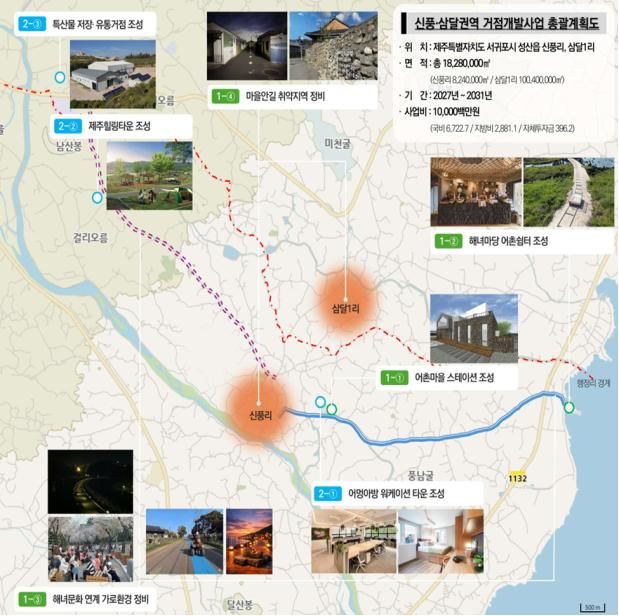 [제주=뉴시스] 해양수산부 어촌 분야 일반농산어촌개발사업 대상지로 선정된 서귀포시 신풍·삼달 권역 사업계획도. (사진=제주도 제공) 2026.06.10. photo@newsis.com *재판매 및 DB 금지